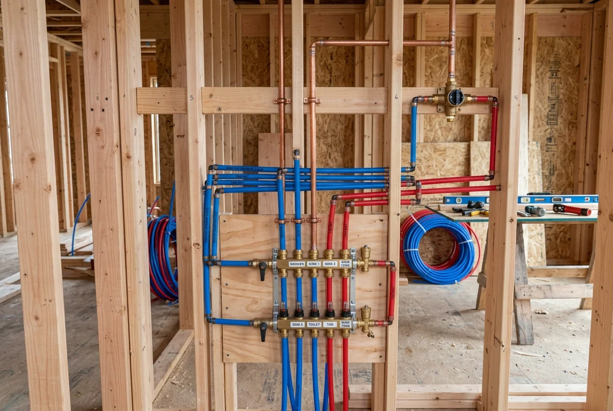 Bathroom Plumbing Rough-In PEX and Copper Installation