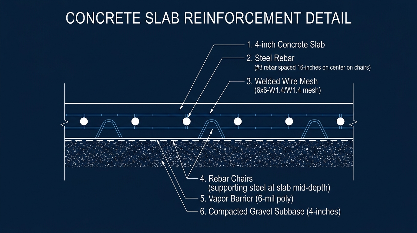 Concrete Slab Steel Rebar Reinforcement Detail Grid